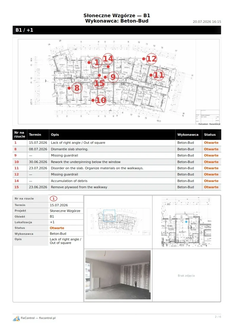 Raport PDF — rzut z oznaczeniami
